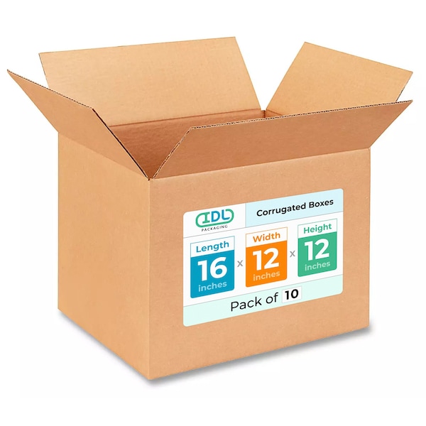 Idl Packaging 16 in x 12 in x 12 in Shipping Box, Kraft, Corrugate, Single Wall, 200#, 10 PK B-161212-10 - main